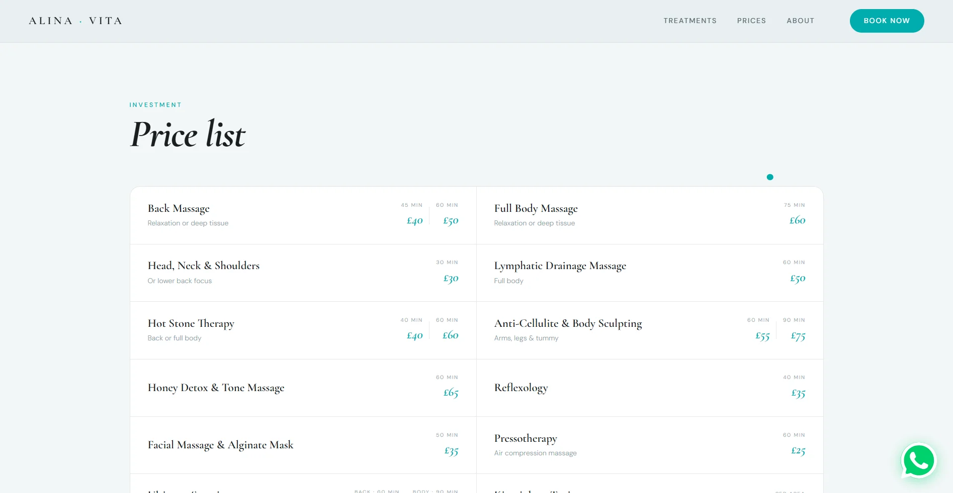 Alina Vita price list