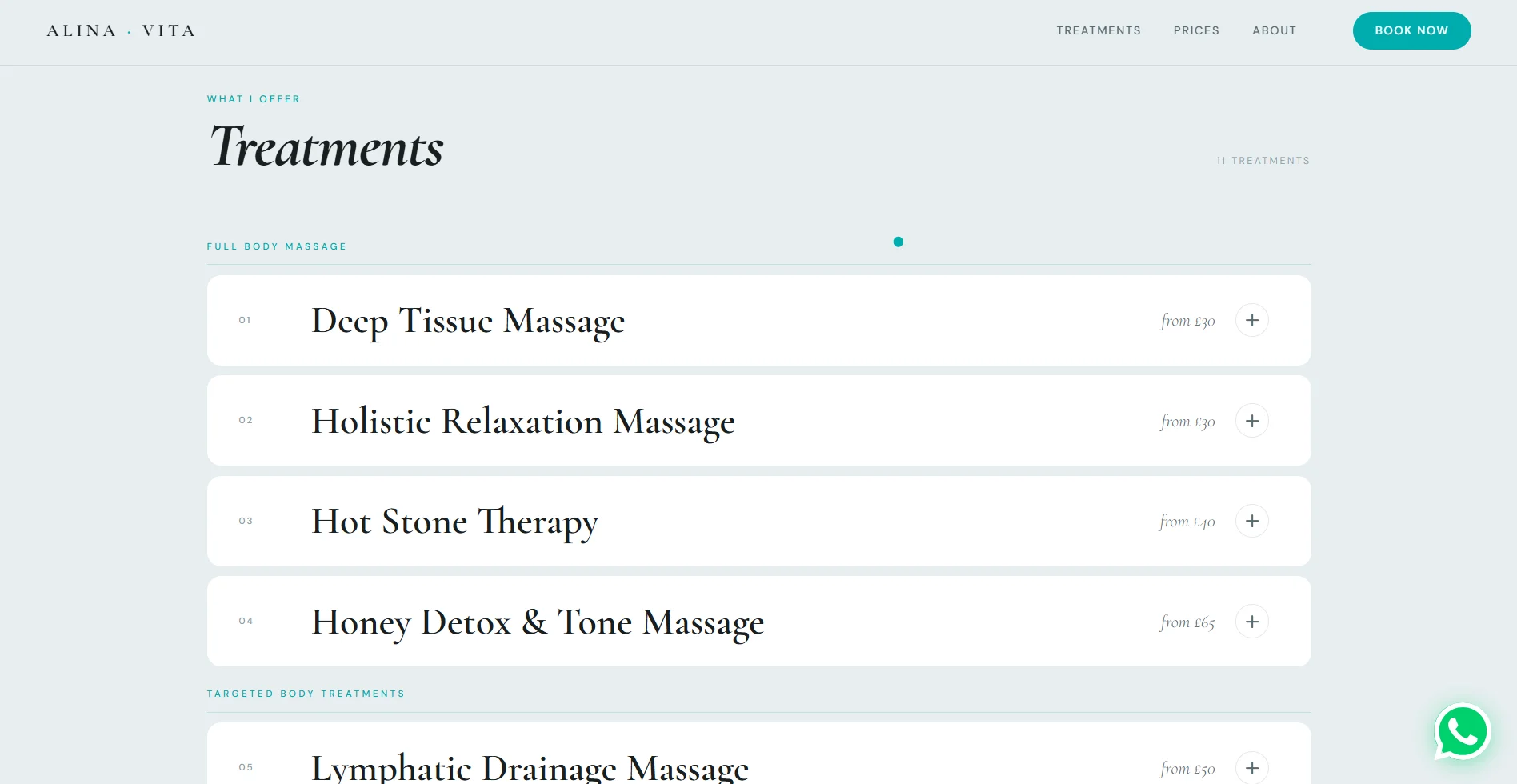 Alina Vita treatments list