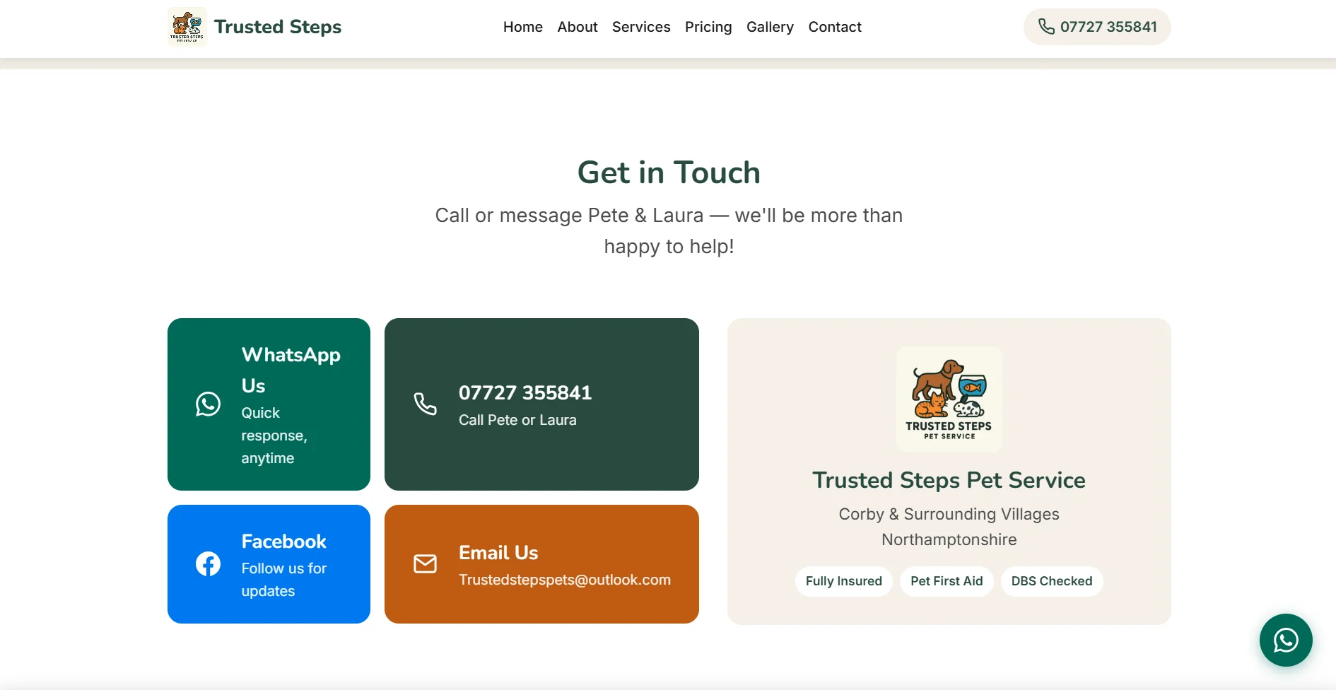 Trusted Steps contact page